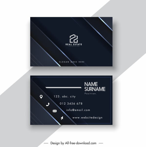 Business Card Template Elegant Flat Dark Black Decor