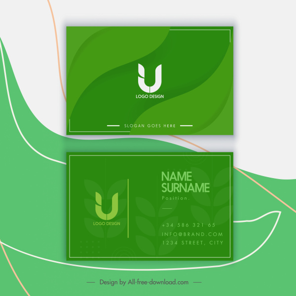 шаблон визитной карточки элегантный зеленый монохромный листья декора