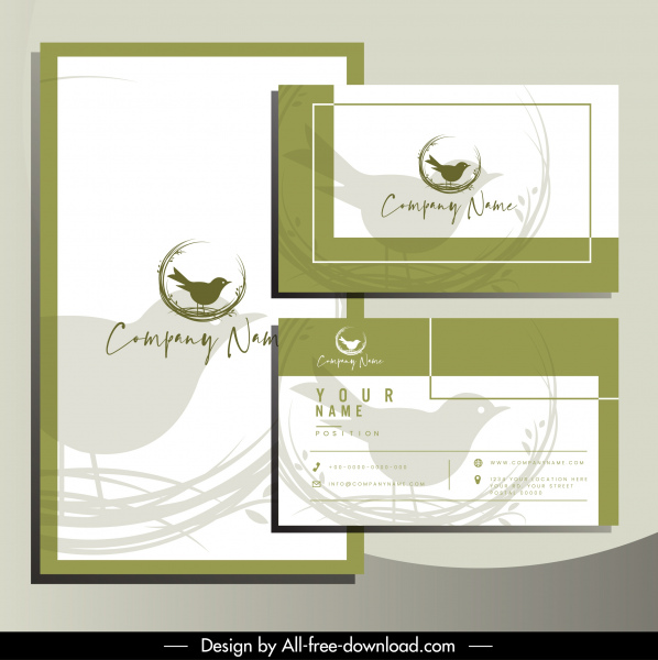 Business Card Template Elegant Handdrawn Bird Sketch