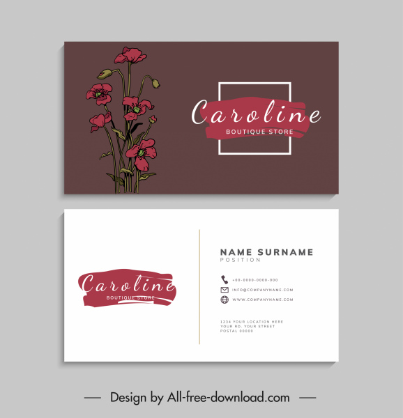 template kartu bisnis elegan handdrawn dekorasi bunga klasik