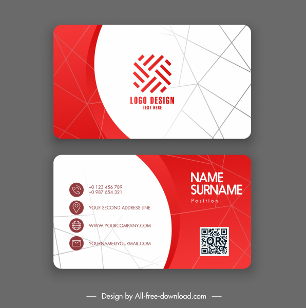 template kartu bisnis yang elegan geometris putih merah modern