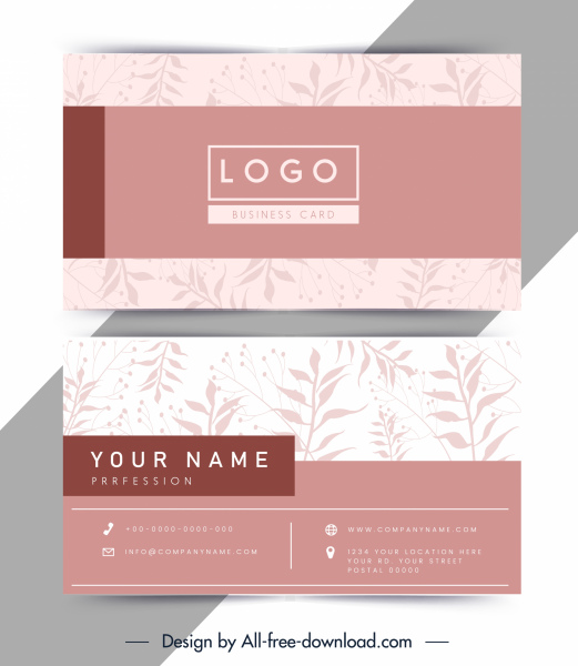 Элегантный розовый шаблон визитной карточки листья декор