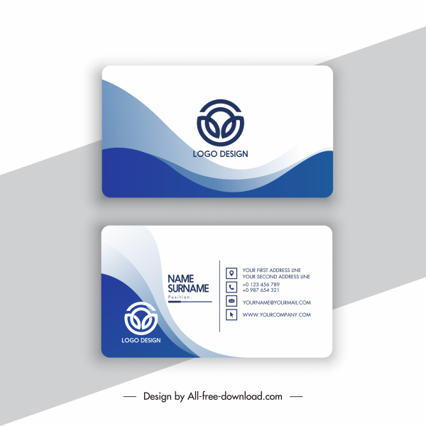 template kartu bisnis dekorasi kurva biru putih yang elegan