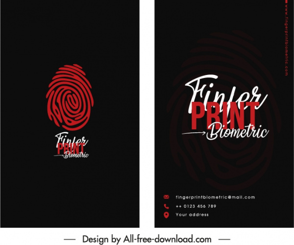 шаблон визитной карточки эскиз отпечатков пальцев темно-черный декор