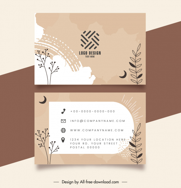 Business Card Template Flat Retro Nature Elements