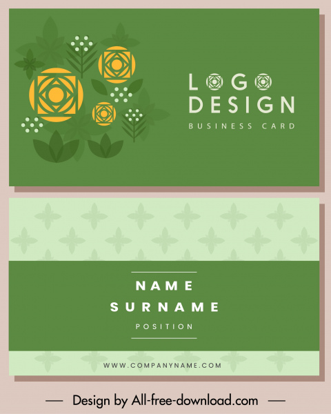kinh doanh thẻ mẫu Hoa phác họa màu xanh lá cây trang trí phẳng