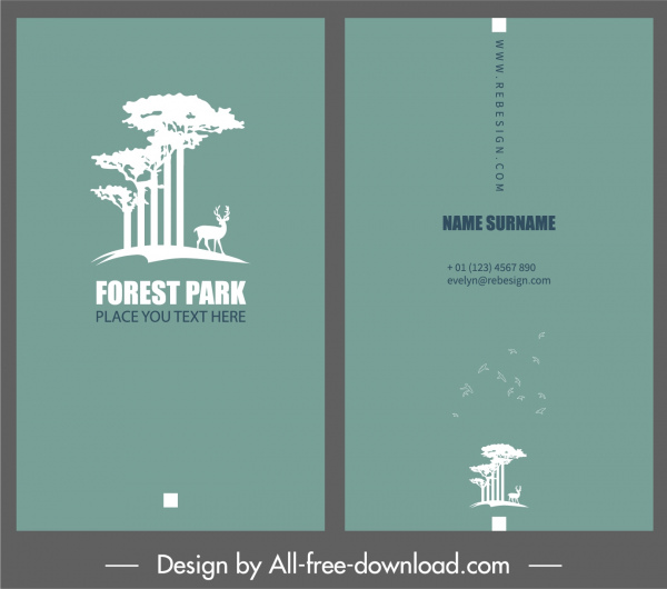 template kartu nama elemen hutan desain siluet polos