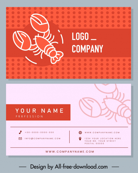 kinh doanh thẻ mẫu Lobster Sketch phẳng handrút thiết kế
