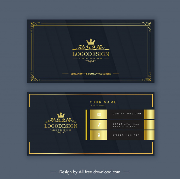 template kartu bisnis mewah hitam emas gelap mahkota