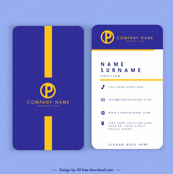 bisnis kartu template biru putih vertikal dekorasi modern