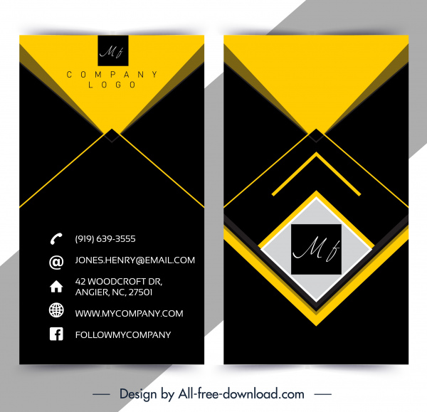 bisnis kartu template modern elegan hitam kuning geometris