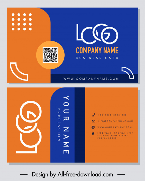 template kartu bisnis dekorasi oranye biru datar modern