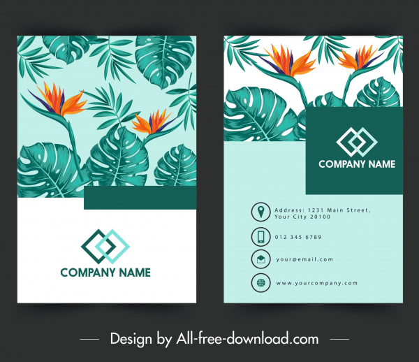 шаблон визитной карточки природа тема цветы листья декор