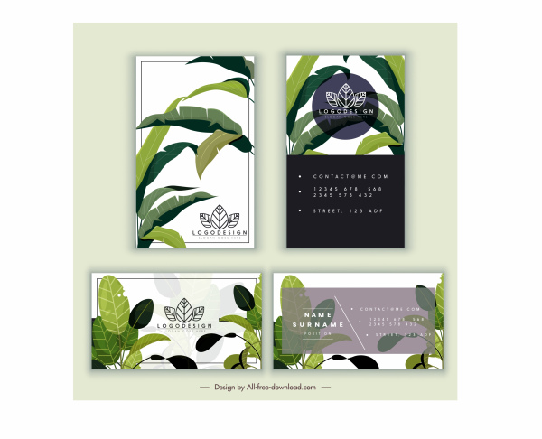 Тема природы шаблон визитной карточки зеленые листья декор