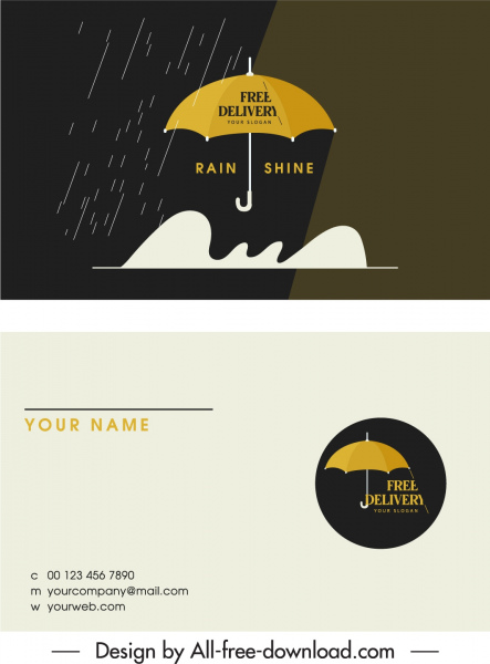 plantilla de tarjeta de visita diseño de contraste de bocetos paraguas de lluvia