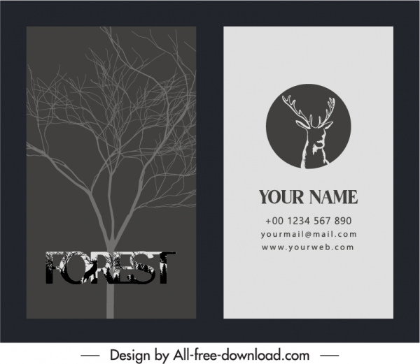 modelo de cartão de visita retro folha de árvore decoração renas