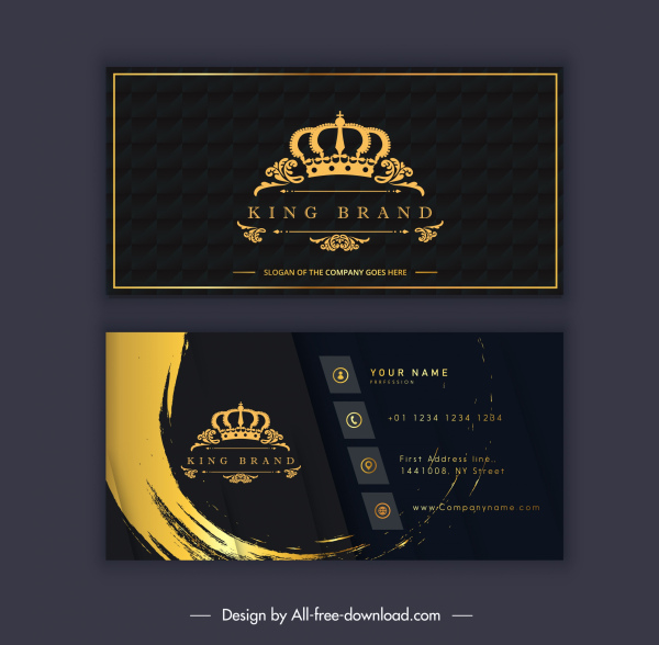 modelo de cartão de visita coroa real elegante decoração escura