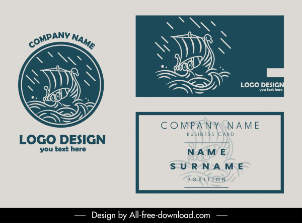 Visitenkarte Vorlage stürmische Meer Logotyp dynamisch handgezeichnet