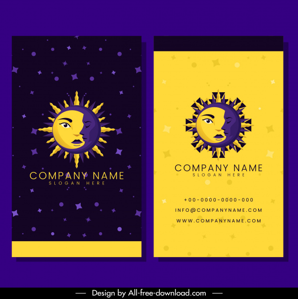 plantilla de tarjeta de visita estilizada luna sol icono de la decoración