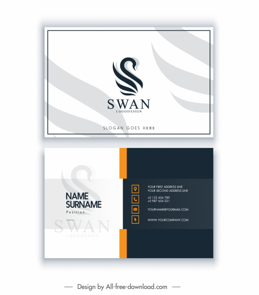 modelo de cartão de visita swan logotipo design de contraste