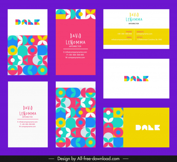 шаблоны визитной карточки яркие красочные плоские абстрактный декор