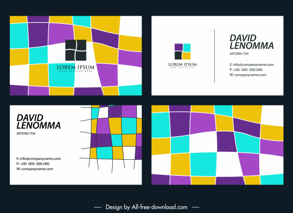 kartu bisnis template warna-warni abstrak berubah bentuk kotak sketsa