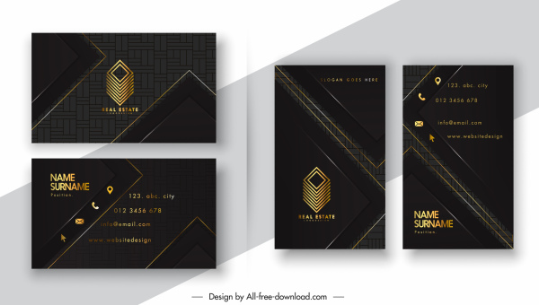 plantillas de tarjeta de visita de diseño negro oscuro 3d logotipo
