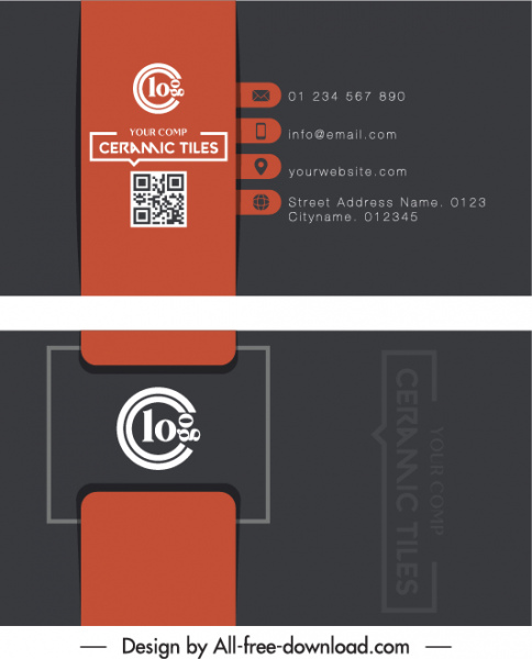 template kartu bisnis dekorasi datar merah hitam gelap