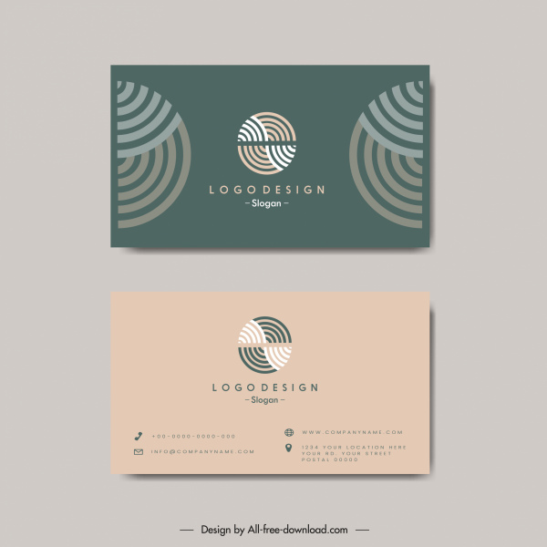 plantillas de tarjetas de visita curvas de círculo plano logotipo decoración