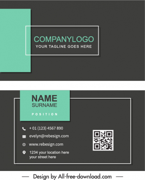 template kartu bisnis datar dekorasi terang gelap polos