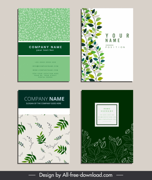 шаблоны визитных карток зеленый натуральный эскиз листьев