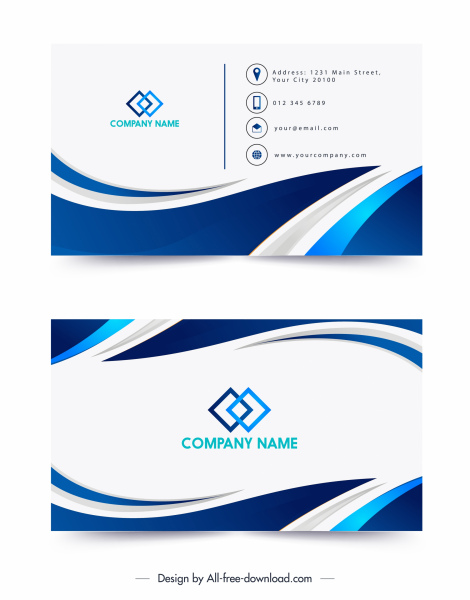 шаблоны визитных карточек современный сине-белый закрученный декор