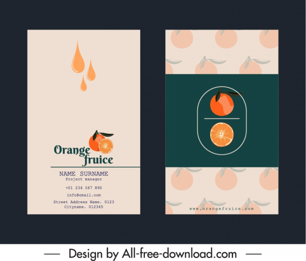 modelos de cartão de visita tema suco de laranja clássico elegante