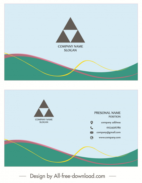 名刺テンプレートの単純な色三角形曲線装飾