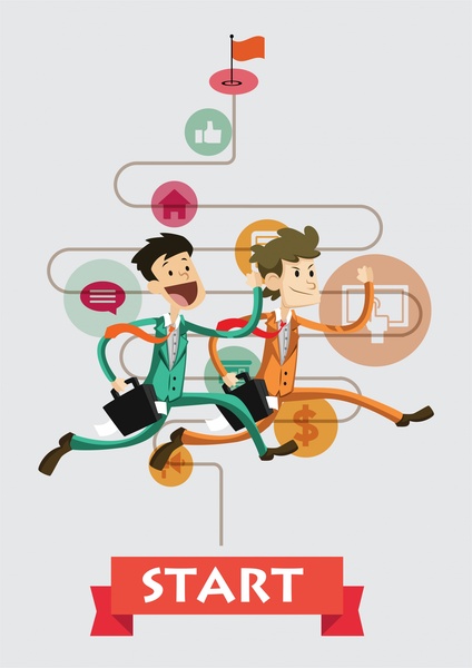 Business Wettbewerb Infografik Illustration mit Rennsport-Männer