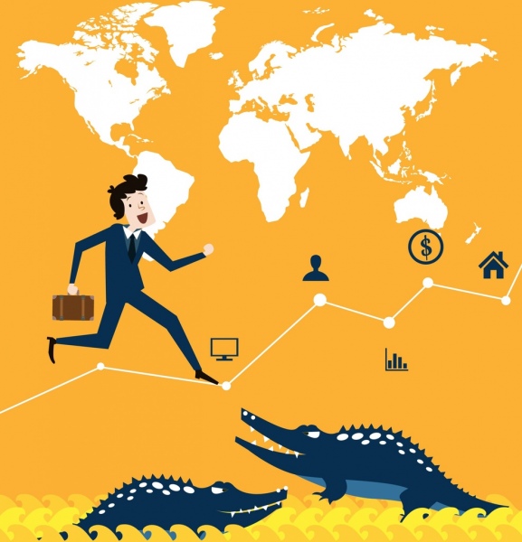 Business Konzept Hintergrund menschlichen Crocodile Diagramm Kartensymbole