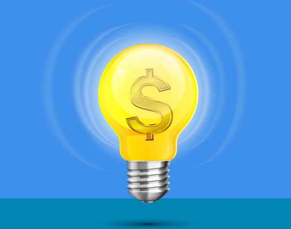 Bisnis konsep mengkilap lightbulb mata uang ikon dekorasi