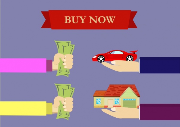 Geschäft Konzept Hand Geld Auto Haus Symbole