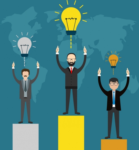 사업 아이디어 개념 전구와 경쟁 기업 테마