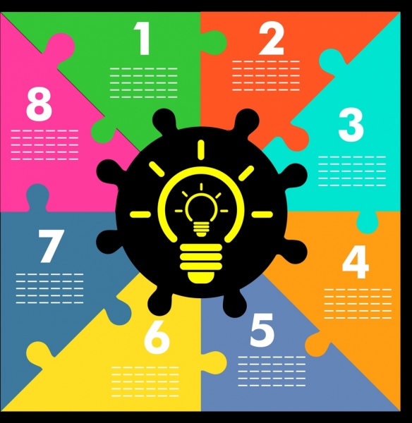 Business Idee Infografik Glühbirnensymbol puzzle Gelenke Hintergrund