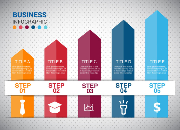 Business-Infografik-Design mit Pfeil Säulen Diagramm