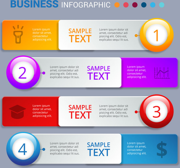 Business-Infografik-Design mit bunten horizontalen Registerkarten