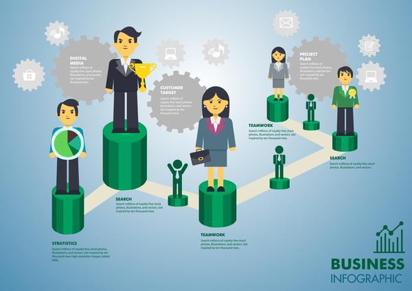 Business-Infografik-Design mit menschlichen und Zahnräder illustration