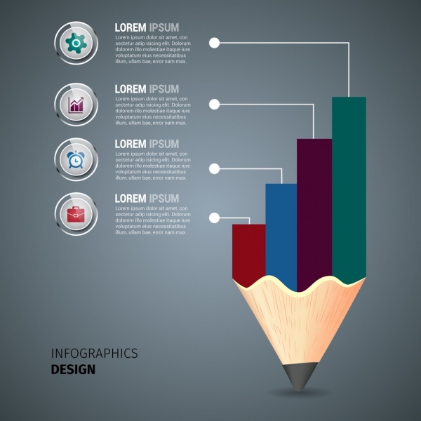 Bisnis template infographic berwarna pensil dan grafik dekorasi