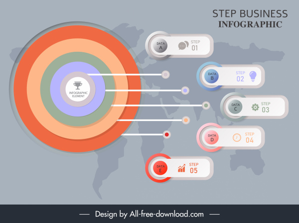 modello di infografica aziendale moderno cerchio di destinazione tag orizzontali