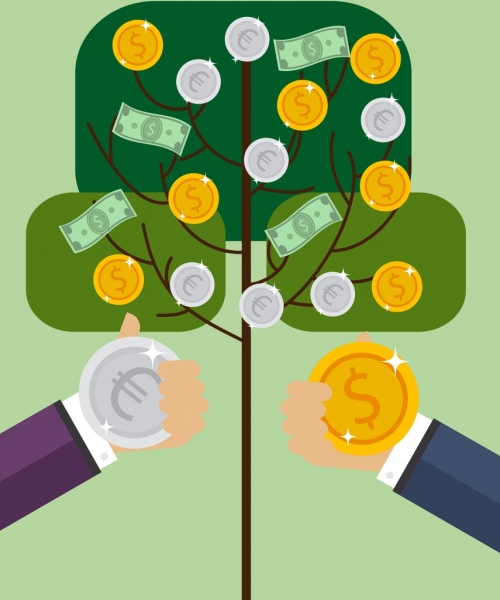 企業投資概念樹圖標金屬硬幣裝潢