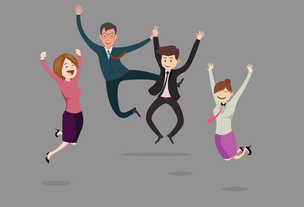 gente de negocios animando vector ilustración con gesto de salto