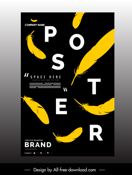 design comercial cartaz penas decoração amarelo preto