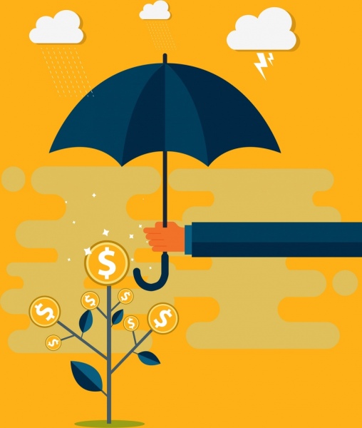 proteção de negócios moedas de fundo árvore guarda-chuva elementos meteorológicos