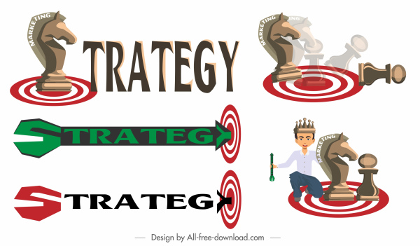strategi bisnis template teks bentuk potongan catur sketsa